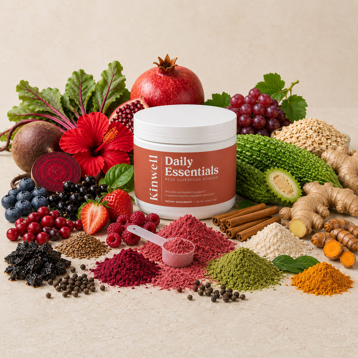 Kinwell Daily Essentials Reds with fresh red fruits and berries